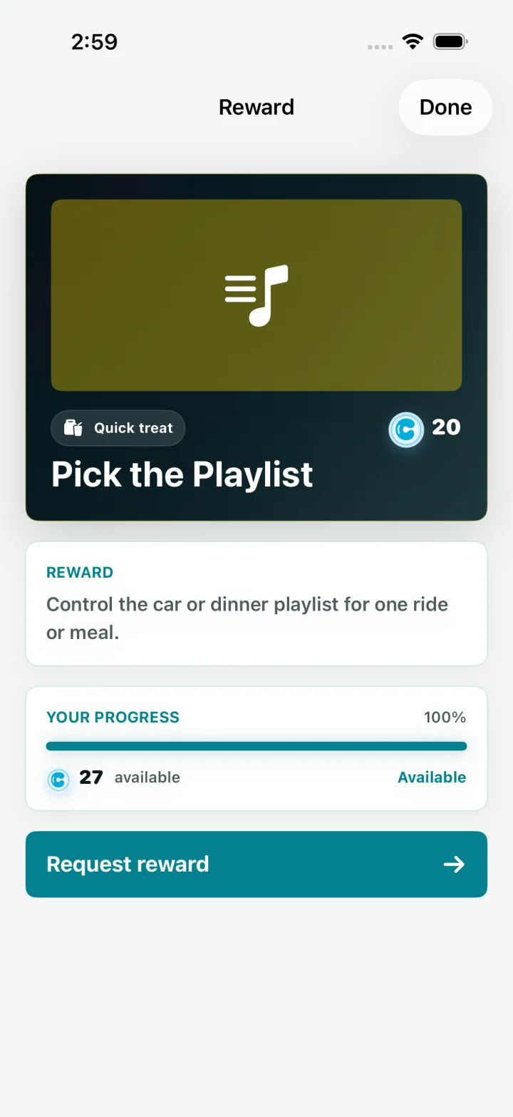 Teen reward detail with goal progress